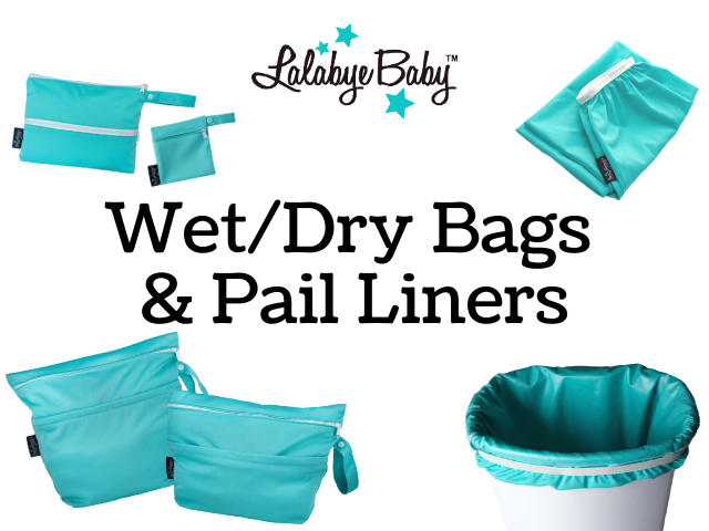 Load video: Wet/Dry Bags &amp; Pail Liners YouTube Video showcasing the various wet/dry bag sizes and pail liners that Lalabye Baby offers.