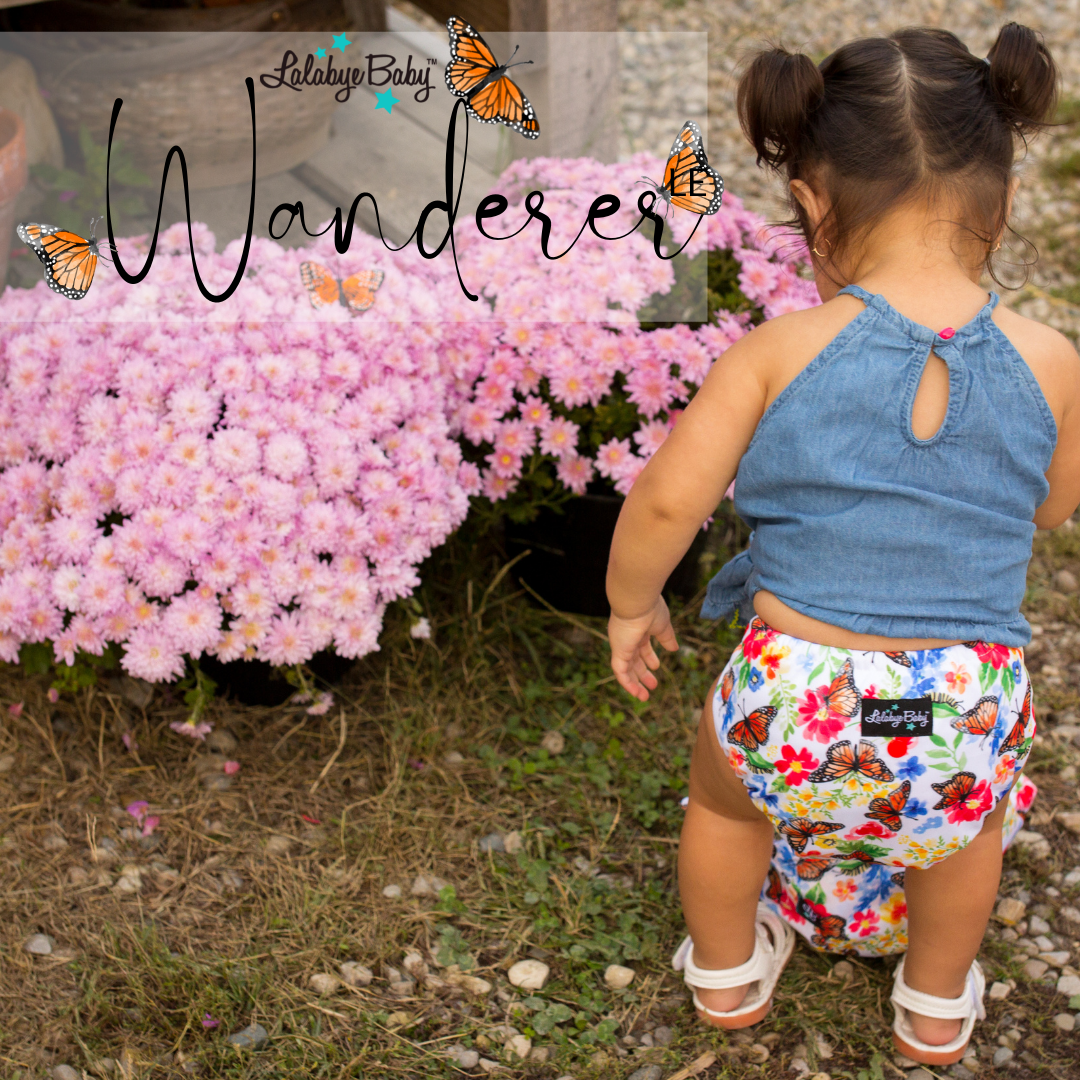Wanderer, butterfly cloth diaper, baby cloth diaper with butterfly. Floral print. Flowers.