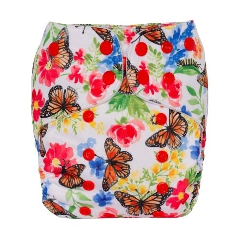 Wanderer, butterfly cloth diaper, baby cloth diaper with butterfly. Floral print. Flowers.